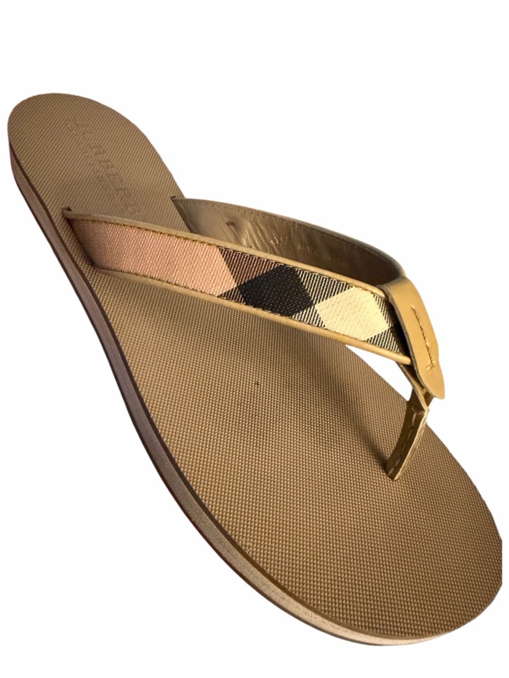 Burberry Tan and Beige Check Thong Sandals - Picture 3 of 5